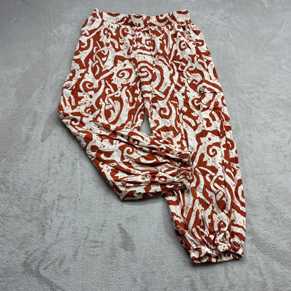Haute Hippie Style Jogger Pants Womens M Orange Abstract Linen Blend Cargo Boho